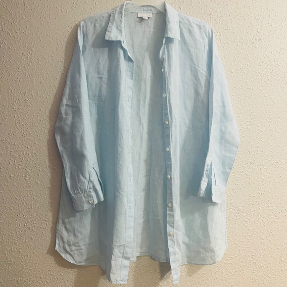 j. jill Love Linen Button Down Long Sleeve Shirt Light Blue Size M - Picture 8 of 9